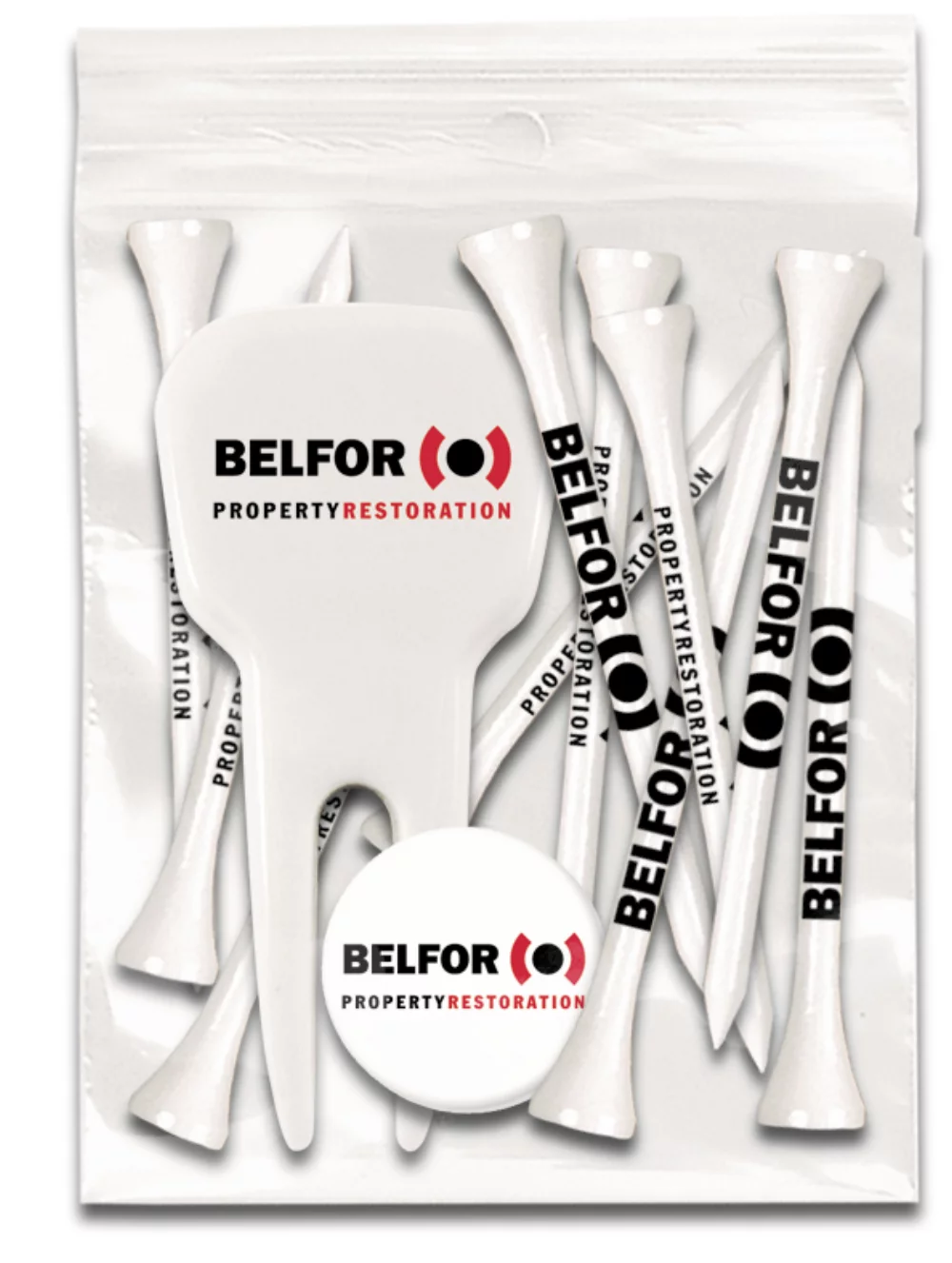 ZIPLOCK GOLF TEE PACK - 10-2 3/4" Tees/1 Ball Marker/1 Divot Tool