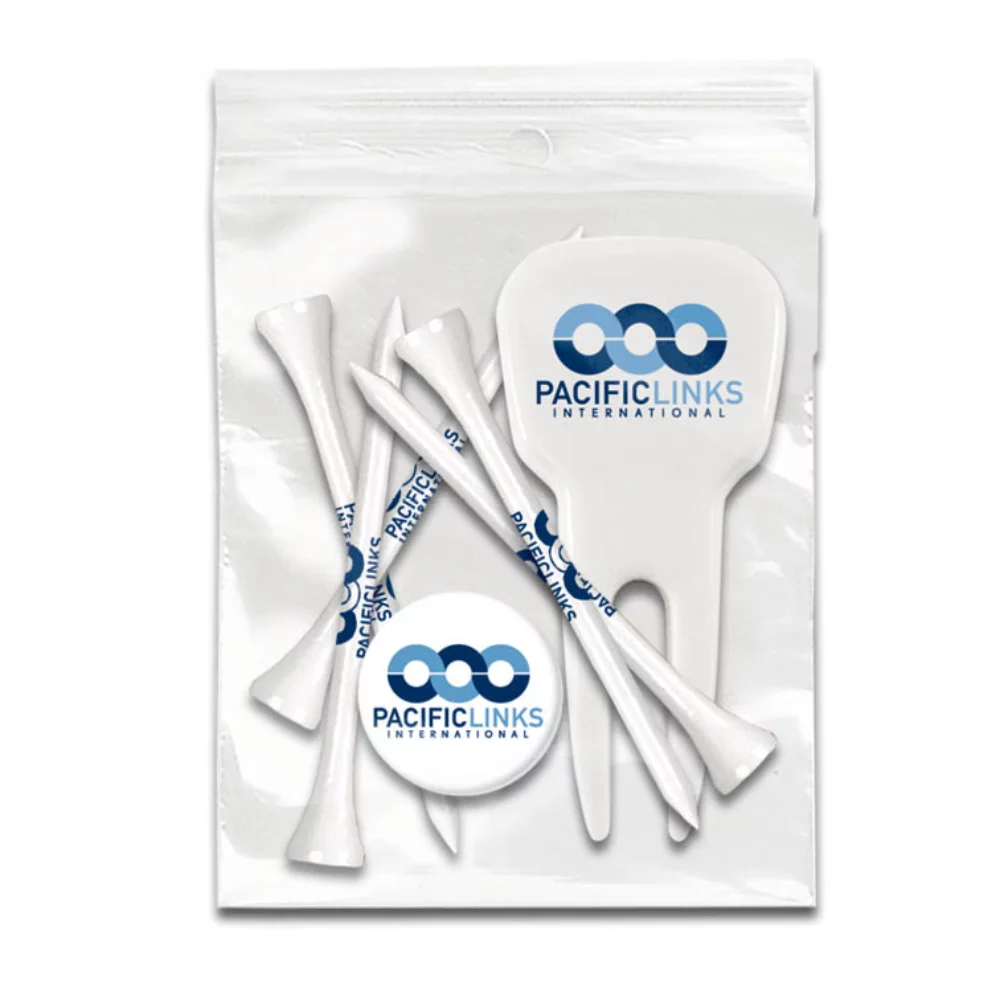 Ensemble de tees de golf ZIPLOCK - 5 tees de 3 1/4"/1 marqueur de balle/1 outil de réparation de pitchmark