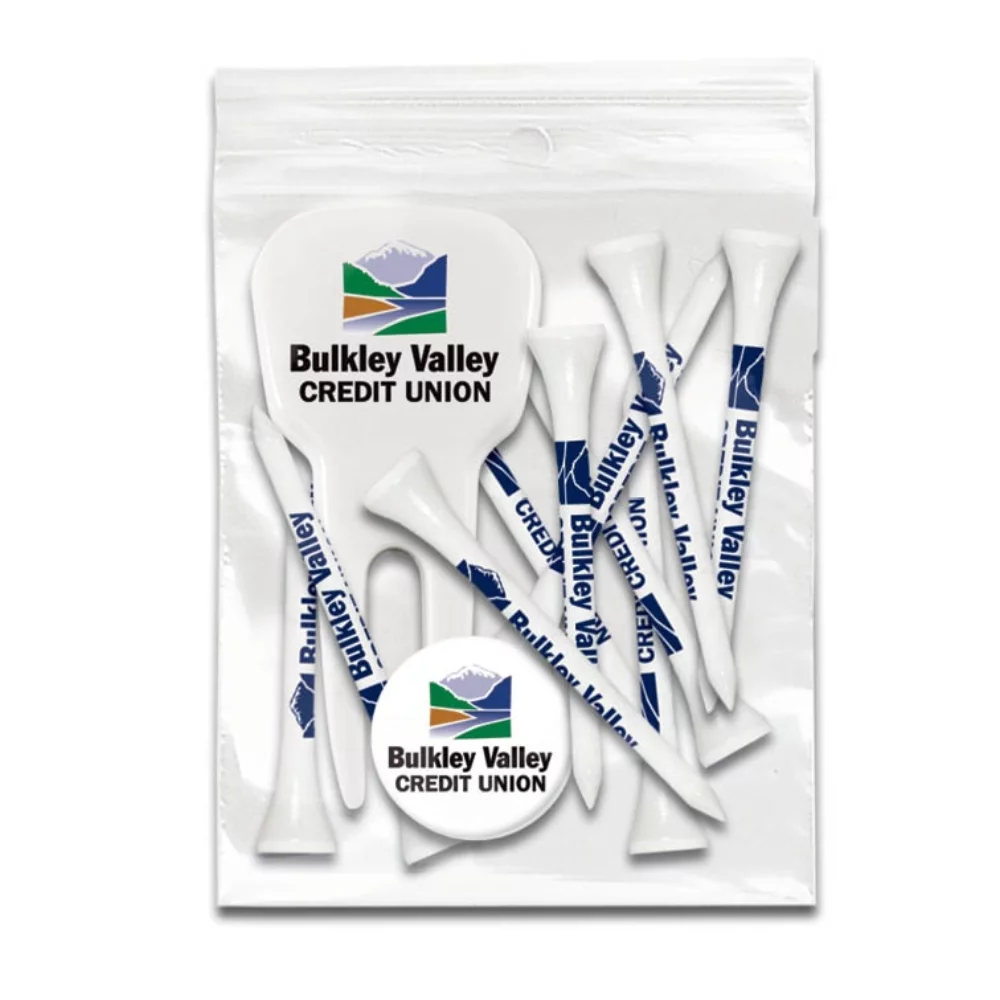 Ensemble de tees de golf ZIPLOCK - 10 tees de 3 1/4"/1 marqueur de balle/1 outil de réparation de pitchmark