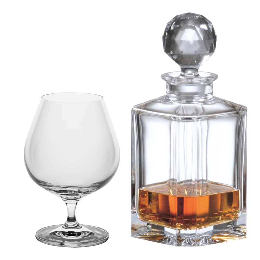 Crystal Decanter 0.8L & 4 Brandy Glasses