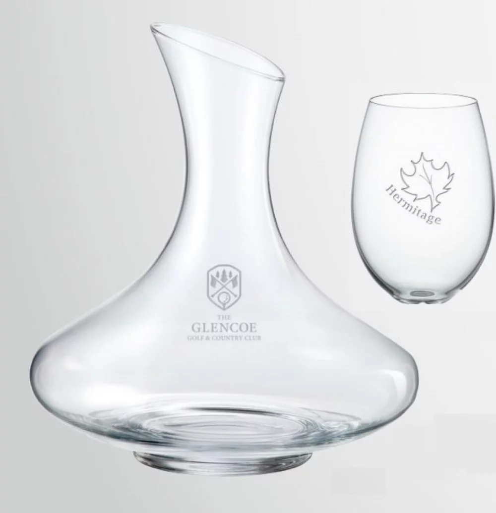 California Carafe & 2 Stemless Wine-Set 1 Etch*