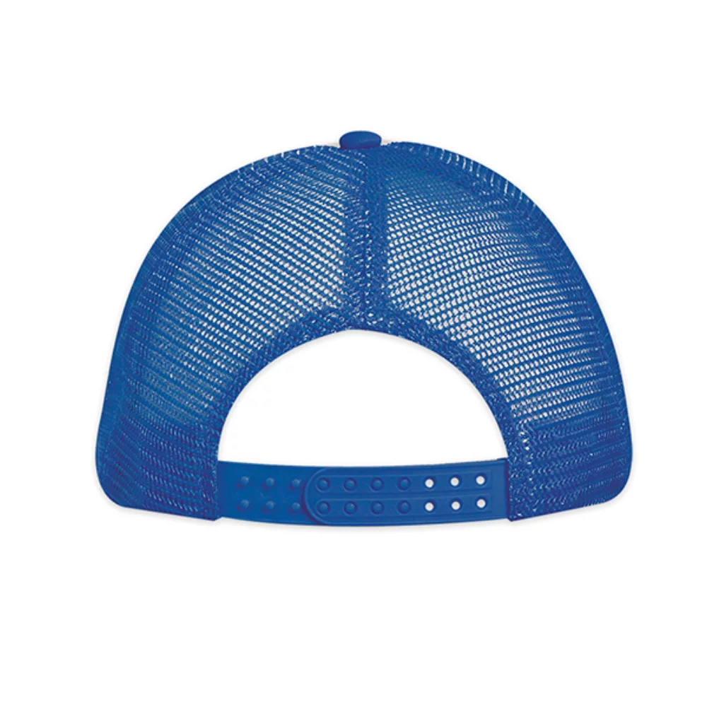 Casquette de camionneur en maille de mousse de poly blanc à 5 panneaux avec visière plate (bicolore)