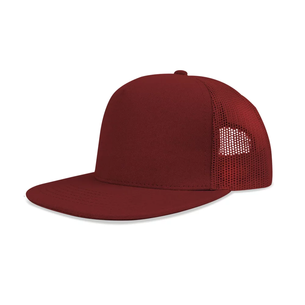 Casquette à pic plat en coton twill de luxe à 5 panneaux avec dos en maille.