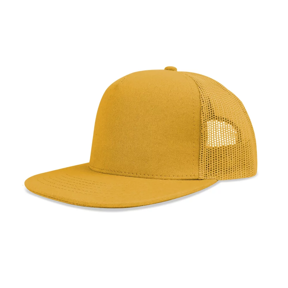 Casquette à pic plat en coton twill de luxe à 5 panneaux avec dos en maille.