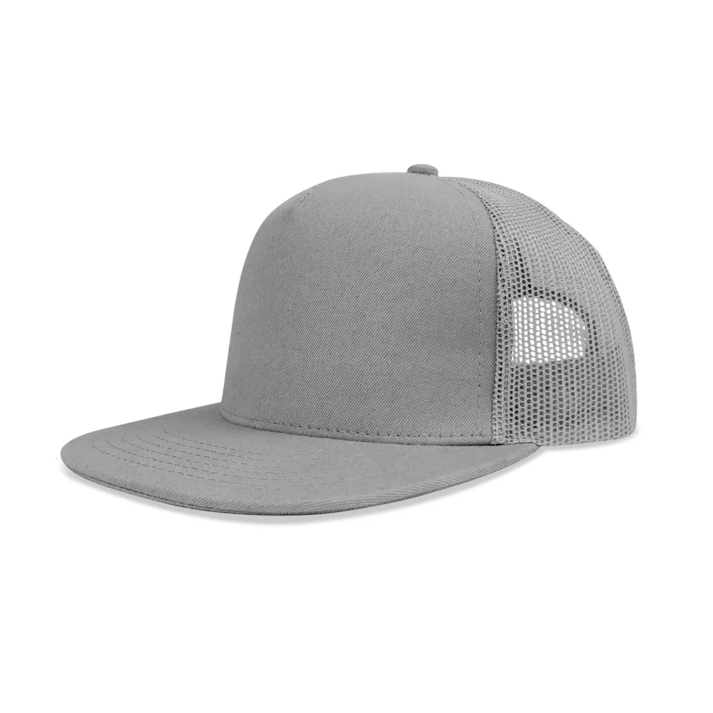 Casquette à pic plat en coton twill de luxe à 5 panneaux avec dos en maille.