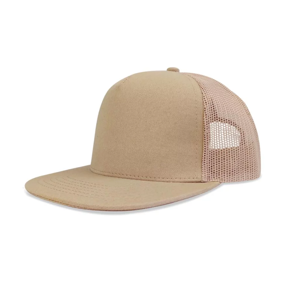 Casquette à pic plat en coton twill de luxe à 5 panneaux avec dos en maille.