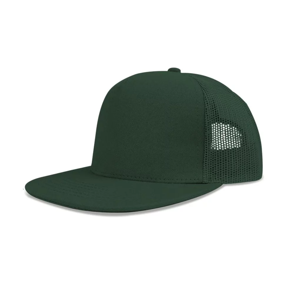 Casquette à pic plat en coton twill de luxe à 5 panneaux avec dos en maille.