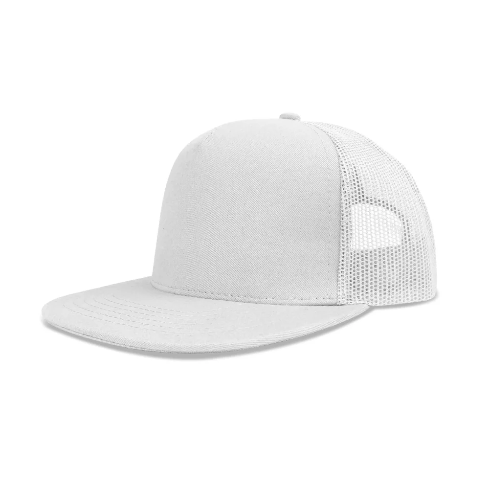 Casquette à pic plat en coton twill de luxe à 5 panneaux avec dos en maille.