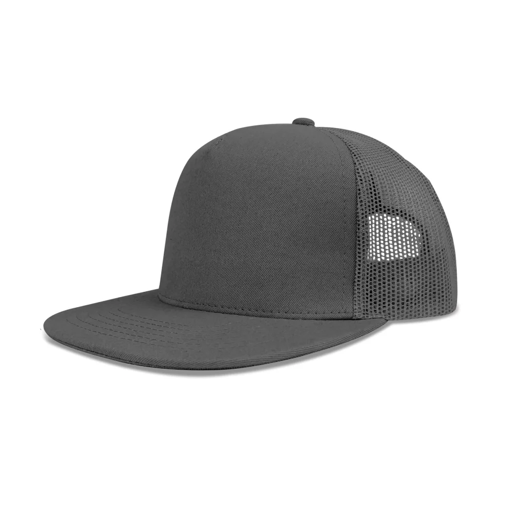 Casquette à pic plat en coton twill de luxe à 5 panneaux avec dos en maille.