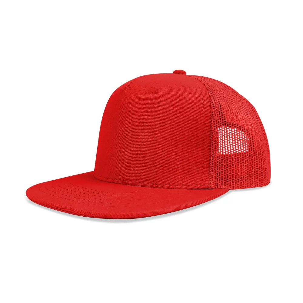 Casquette à pic plat en coton twill de luxe à 5 panneaux avec dos en maille.