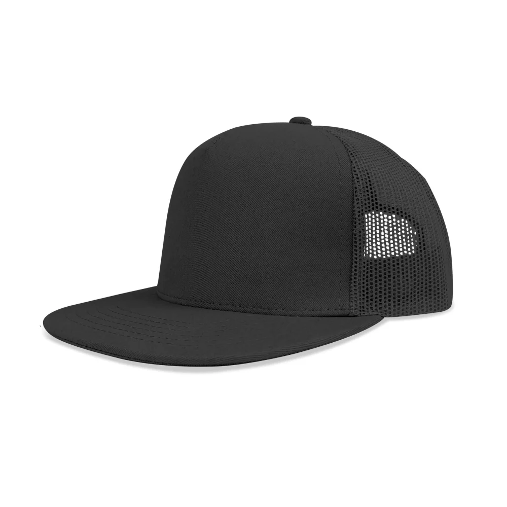 Casquette à pic plat en coton twill de luxe à 5 panneaux avec dos en maille.