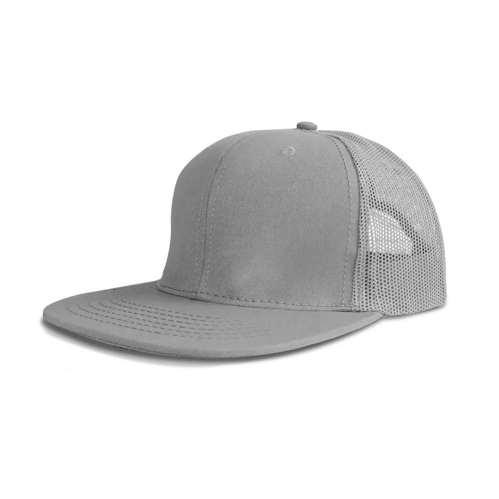 Casquette en coton twill à 6 panneaux de luxe avec visière plate et dos en maille.