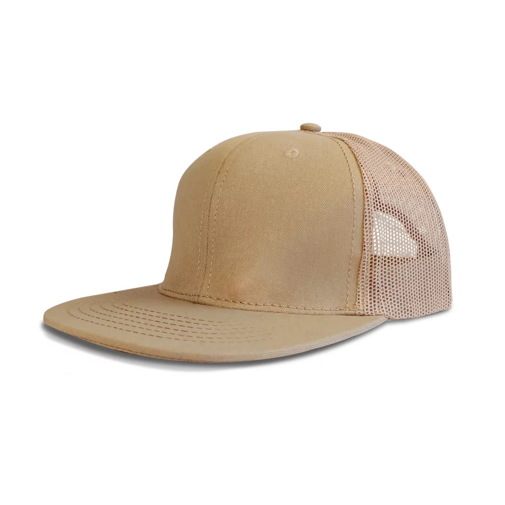 Casquette en coton twill à 6 panneaux de luxe avec visière plate et dos en maille.