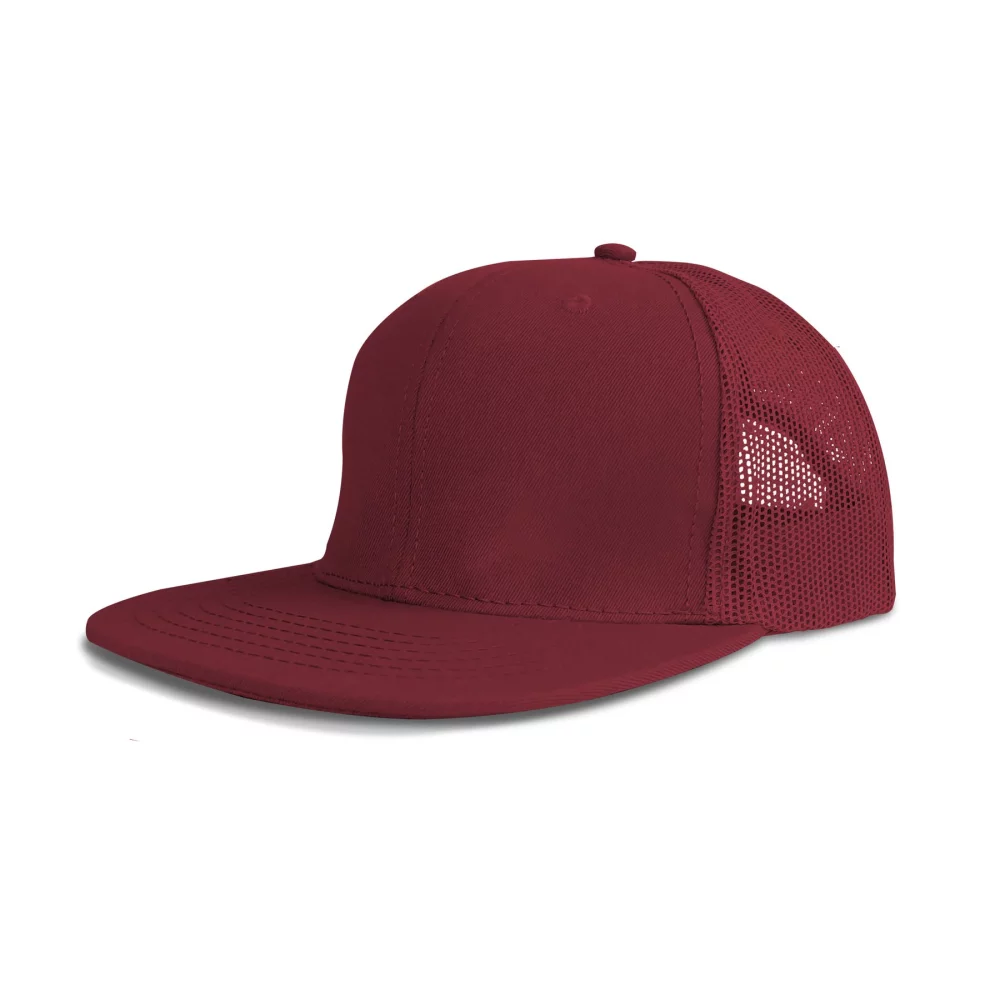Casquette en coton twill à 6 panneaux de luxe avec visière plate et dos en maille.