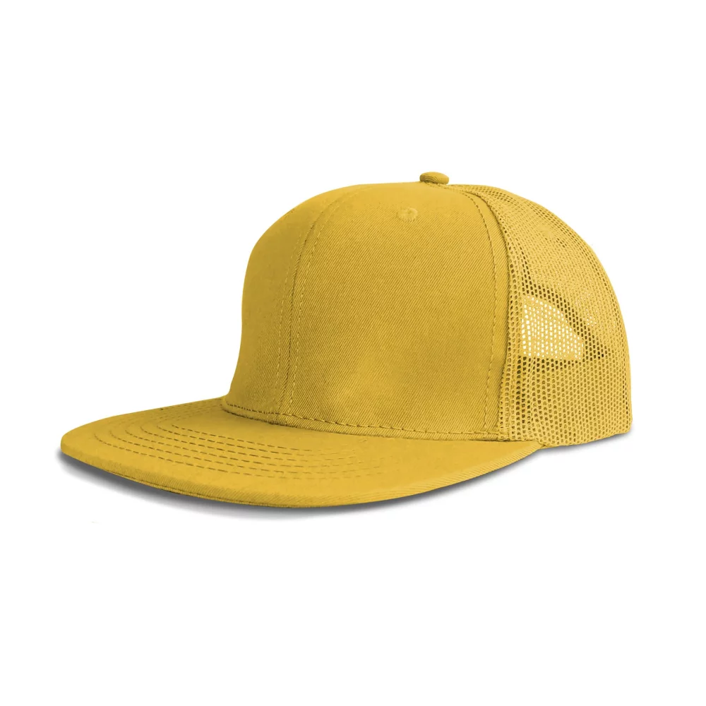Casquette en coton twill à 6 panneaux de luxe avec visière plate et dos en maille.