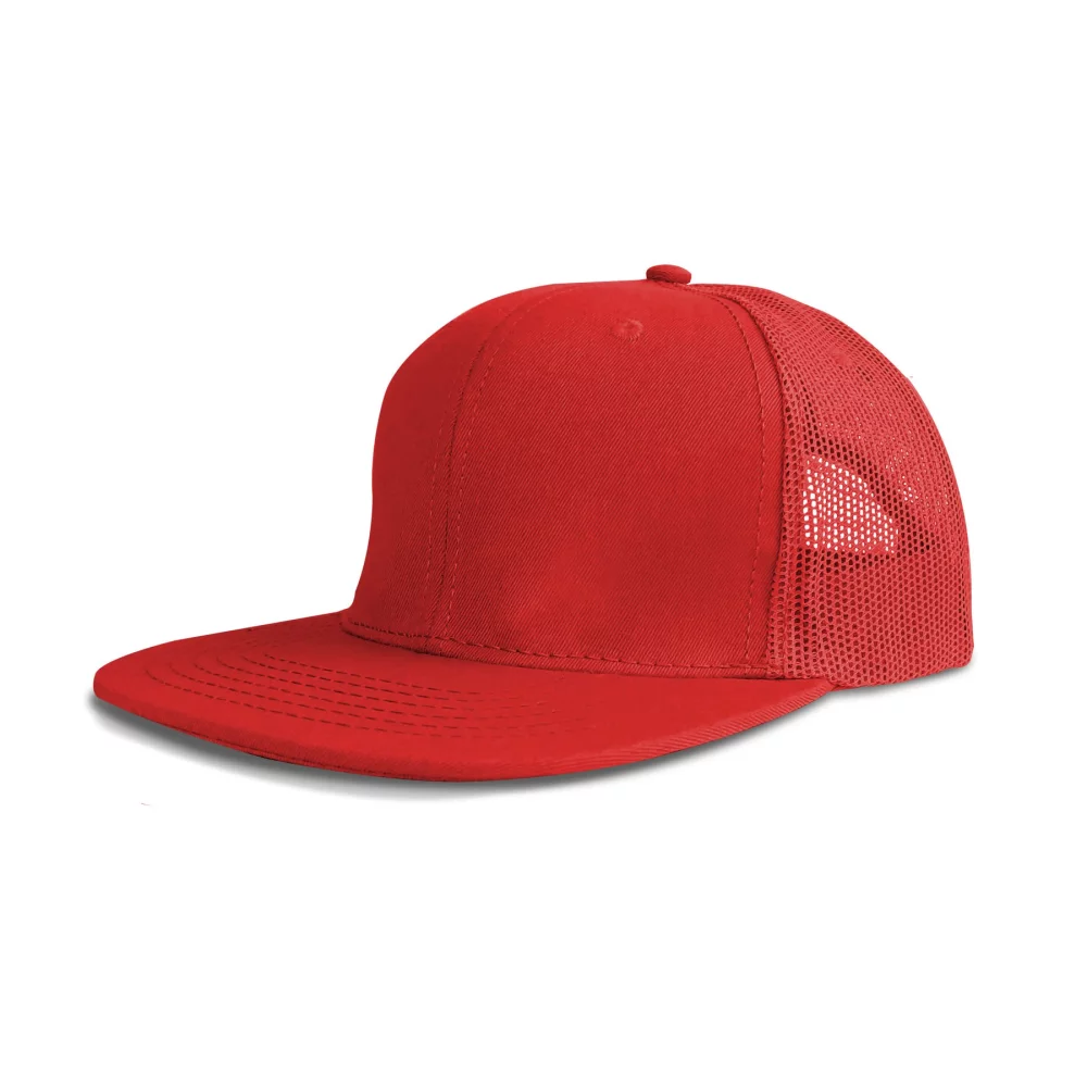 Casquette en coton twill à 6 panneaux de luxe avec visière plate et dos en maille.