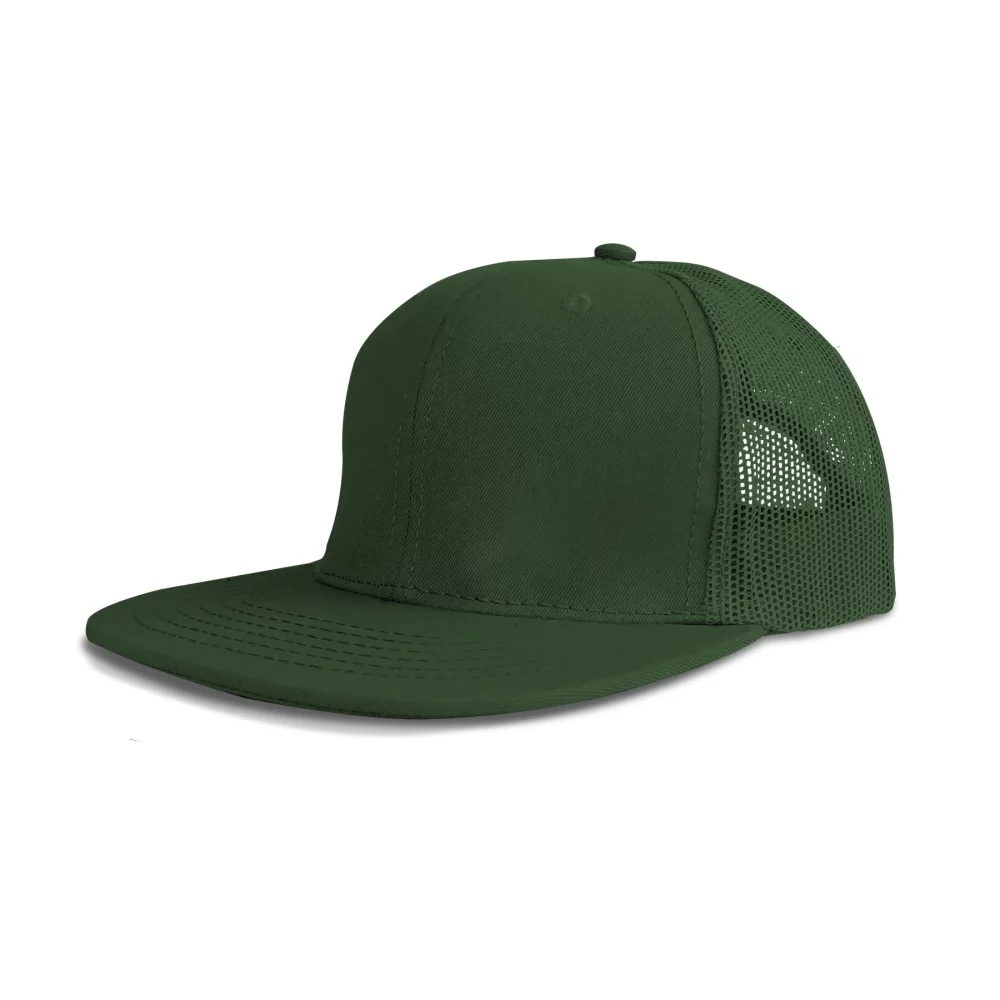 Casquette en coton twill à 6 panneaux de luxe avec visière plate et dos en maille.