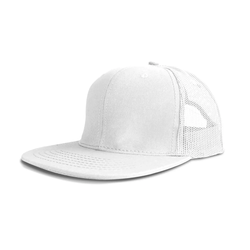 Casquette en coton twill à 6 panneaux de luxe avec visière plate et dos en maille.