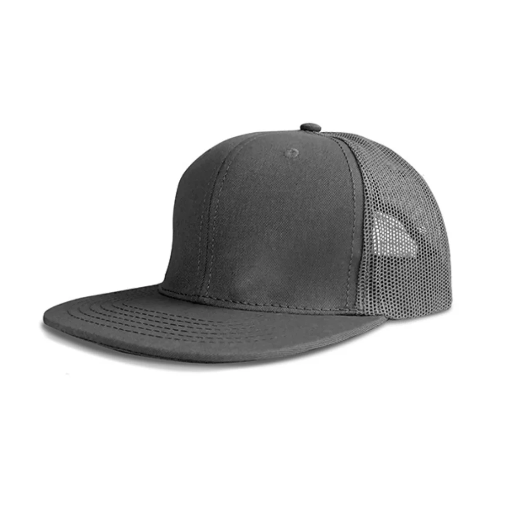 Casquette en coton twill à 6 panneaux de luxe avec visière plate et dos en maille.