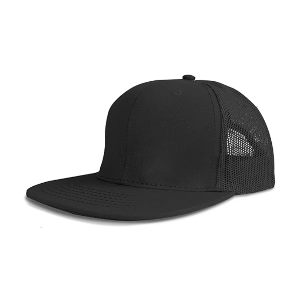 Casquette en coton twill à 6 panneaux de luxe avec visière plate et dos en maille.
