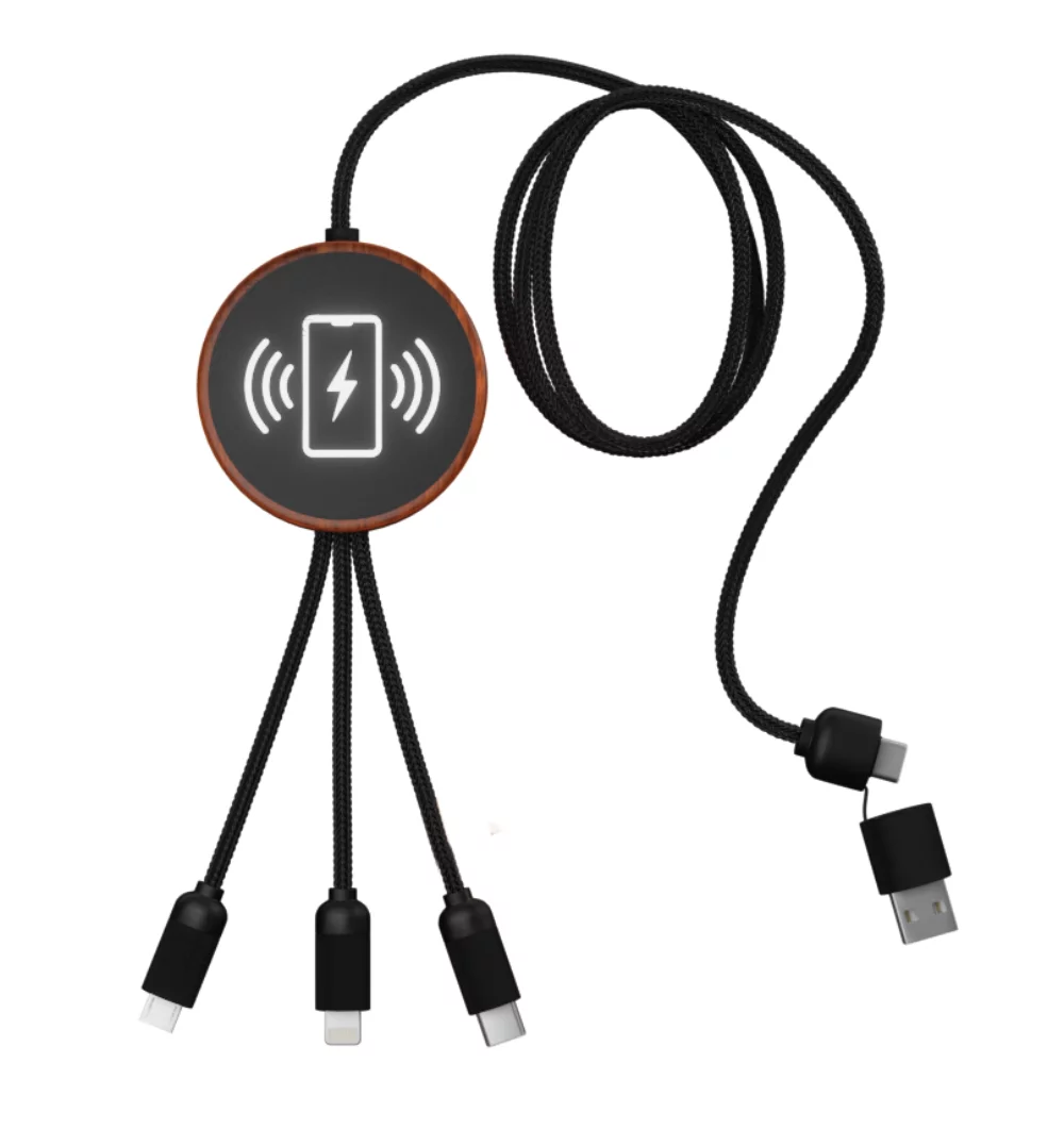 SCX Design™ 5-in-1 Bamboo 5W Wireless Charging Cable