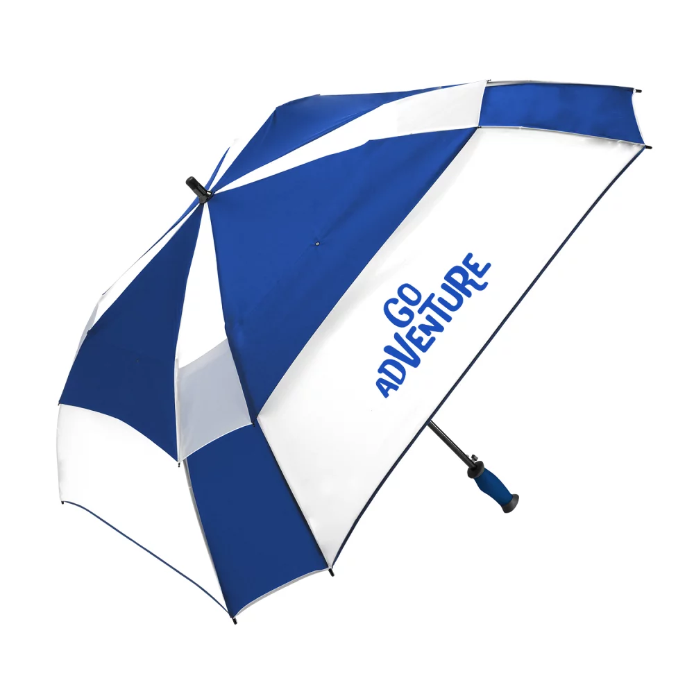 Parapluie carré de golf automatique ouvert avec ventilation Shed Rain™ Windpro® et poignée remplie de gel Gellas®.