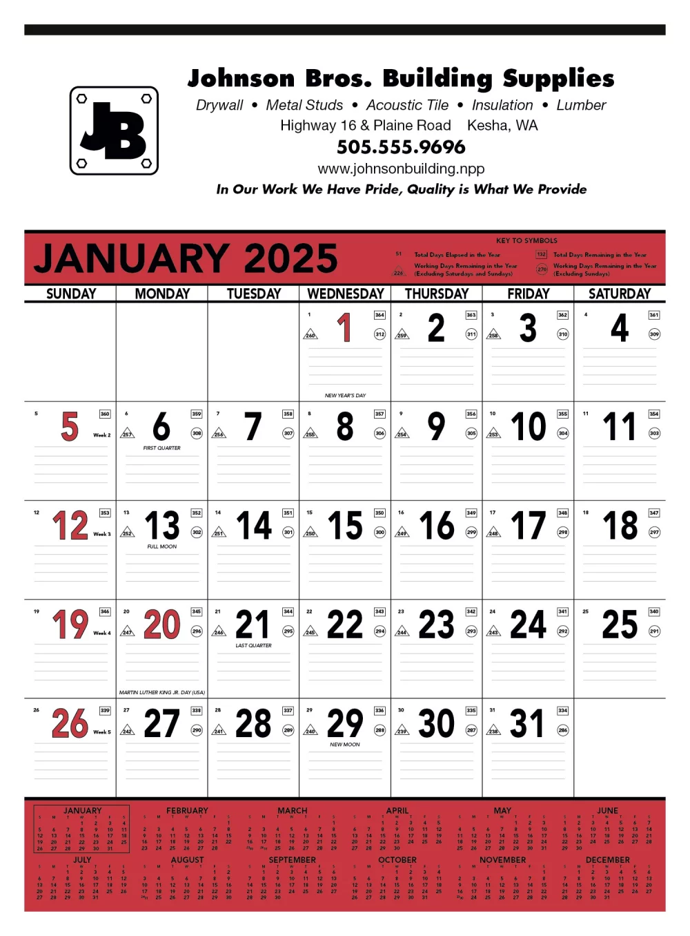 Triumph® Calendriers Mémo pour entrepreneurs en rouge et noir