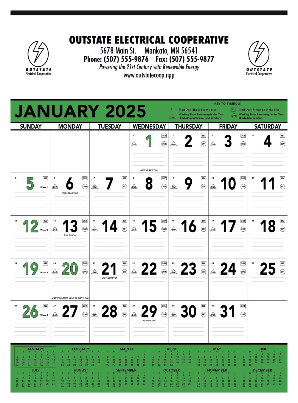 Triumph® Calendars Green & Black Contractor Memo