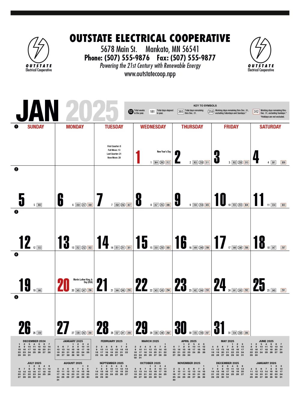 Calendrier annuel® gris avec rouge