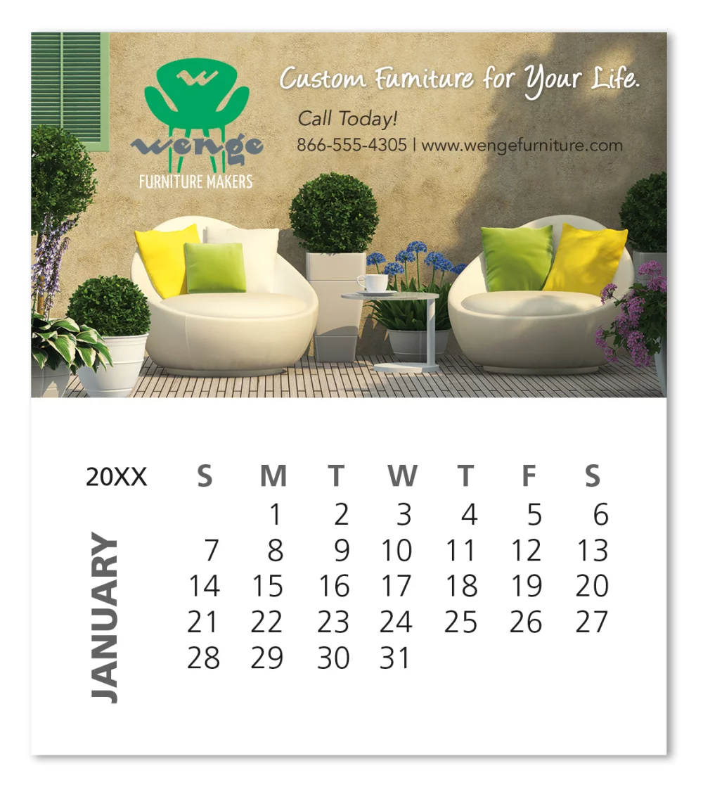 Aimant pour carte de visite avec calendrier de 12 feuilles