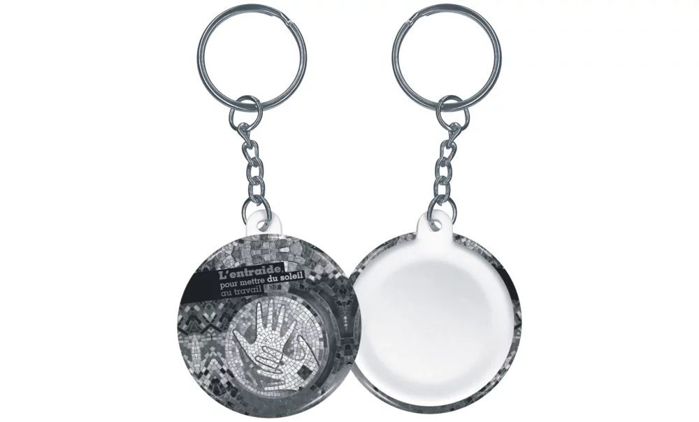 Bouton - Rond 1-3/4'' Porte-clés - Imprimé en noir sur papier blanc ou coloré