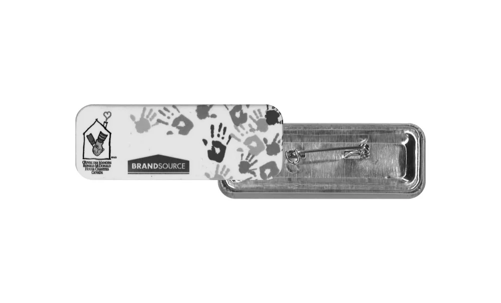 Badge rectangulaire 1'' x 2-3/4'' à épingle - Imprimé en noir sur papier blanc ou coloré