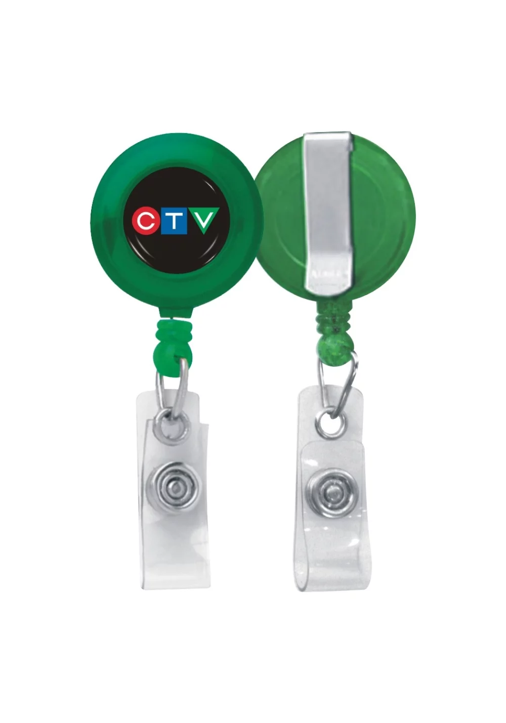 Porte-badge rétractable rond - Couleur translucide - Impression en 4 couleurs et dôme en époxy
