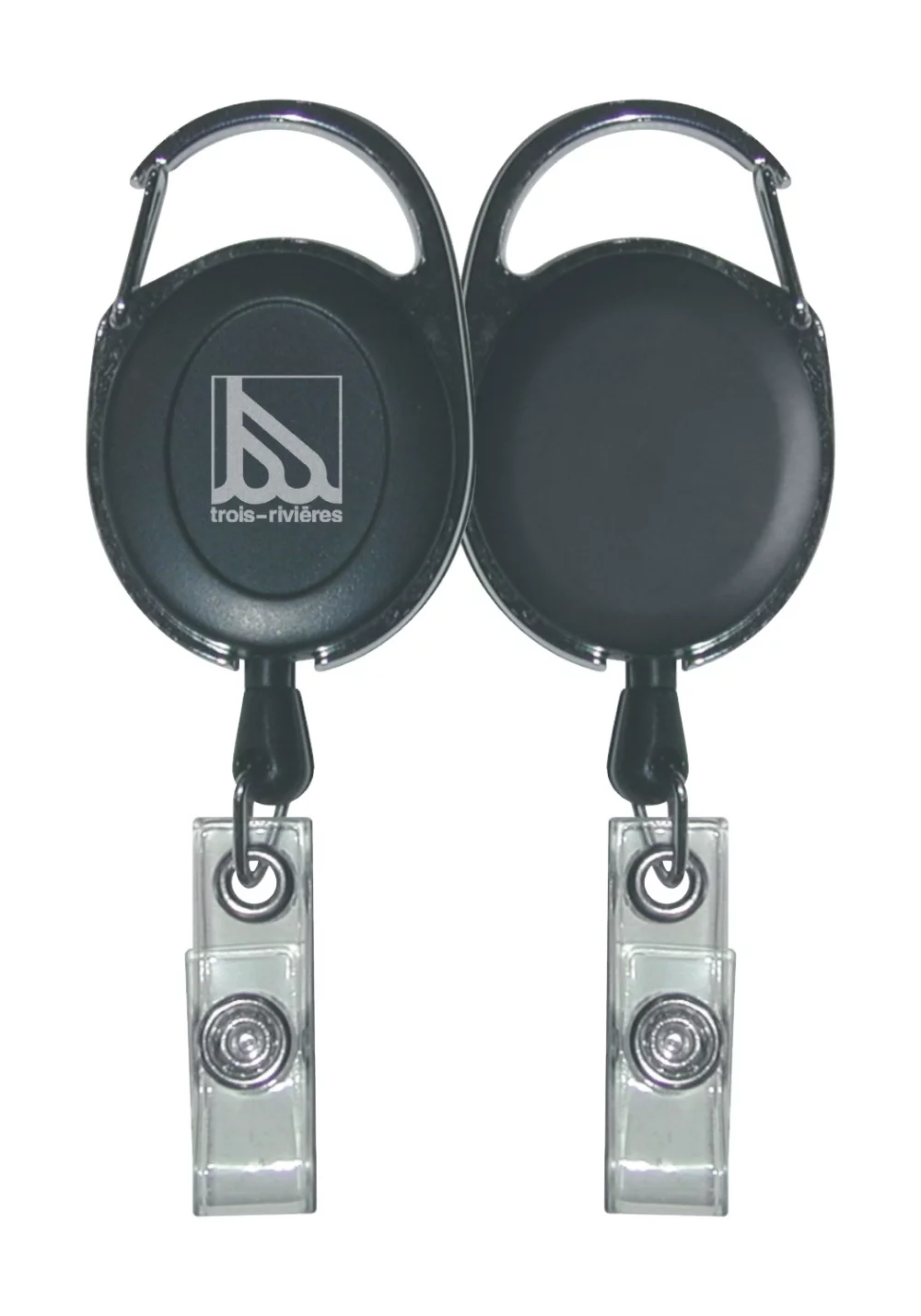 Retractable Holder Carabiner - Black - Pad printing 1 PMS color