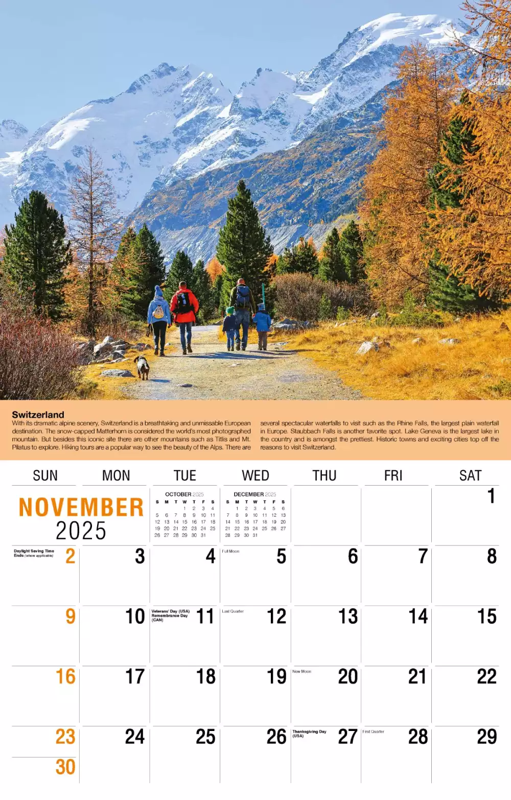 Calendrier mural Galleria 2025 Voyages dans le monde