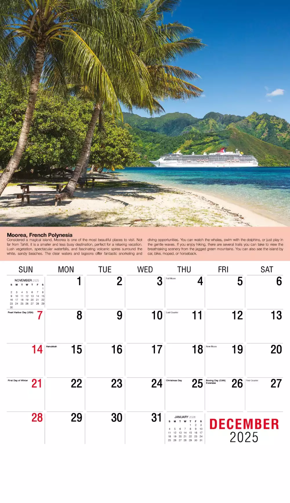 Calendrier mural Galleria 2025 Voyages dans le monde