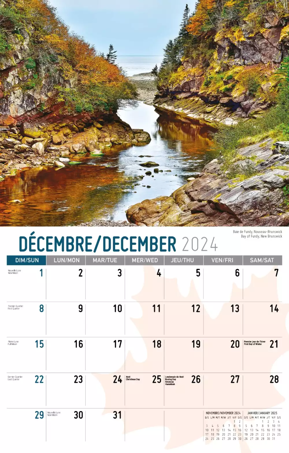 Calendrier mural Galleria 2025 Scènes du Canada (anglais/français)