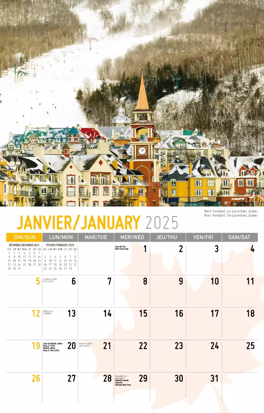 Calendrier mural Galleria 2025 Scènes du Canada (anglais/français)