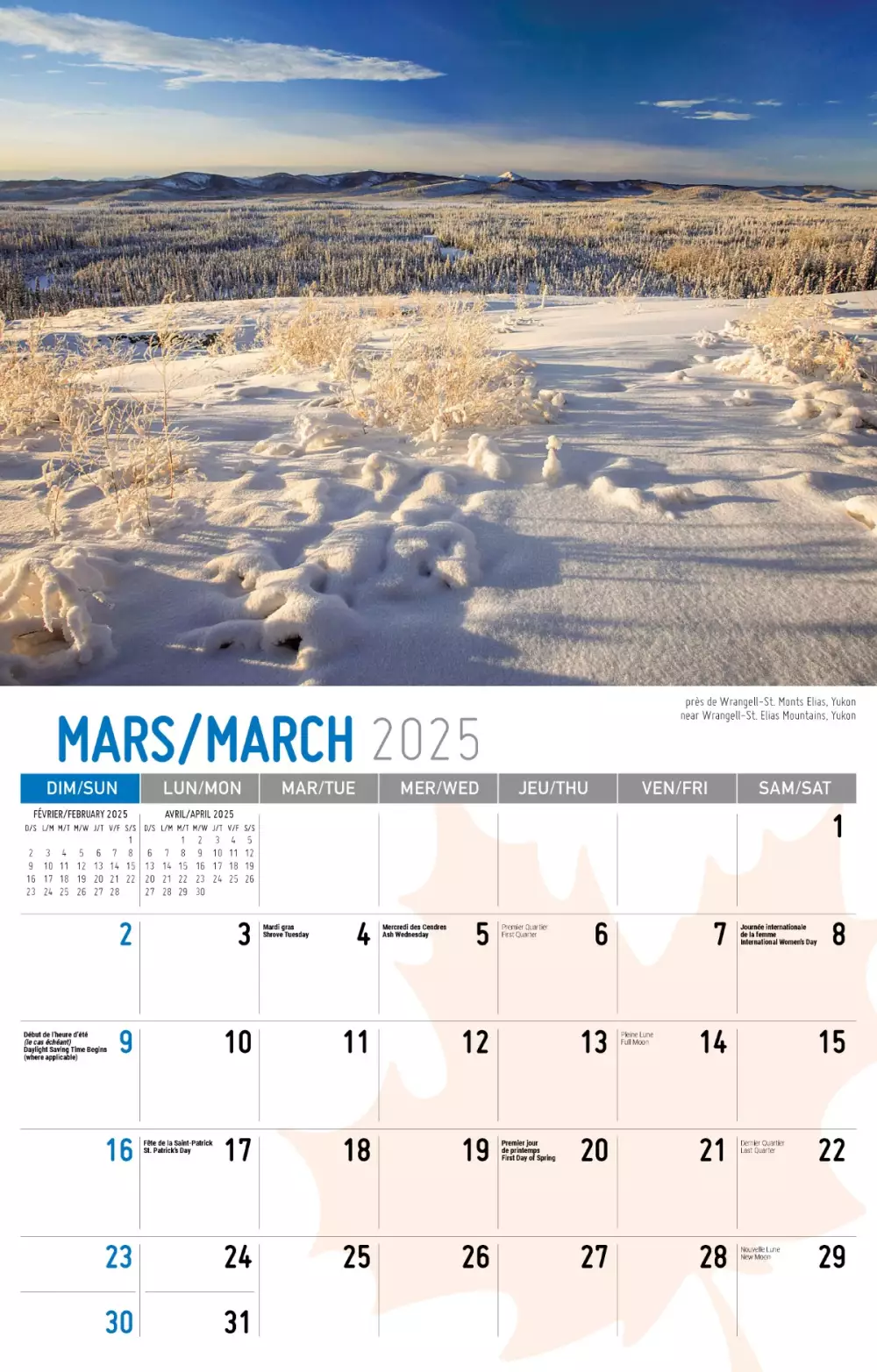 Calendrier mural Galleria 2025 Scènes du Canada (anglais/français)