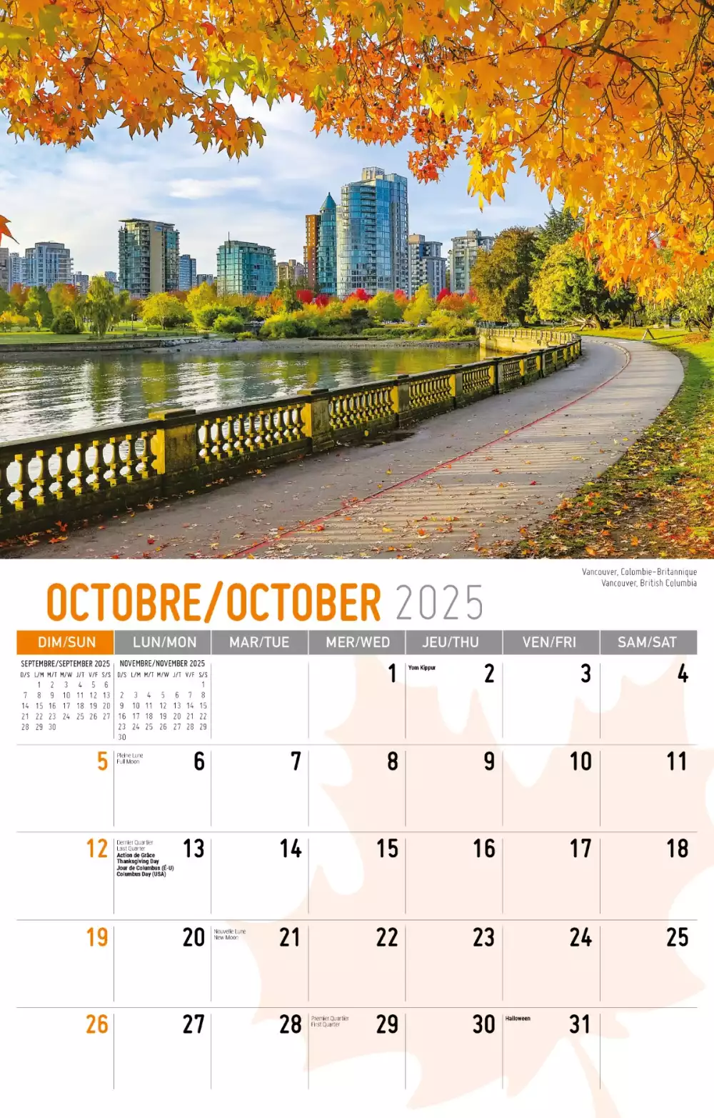 Calendrier mural Galleria 2025 Scènes du Canada (anglais/français)