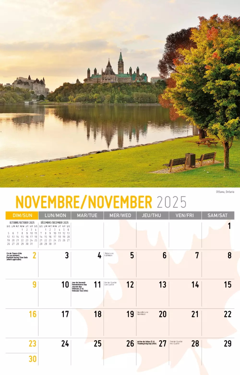 Calendrier mural Galleria 2025 Scènes du Canada (anglais/français)