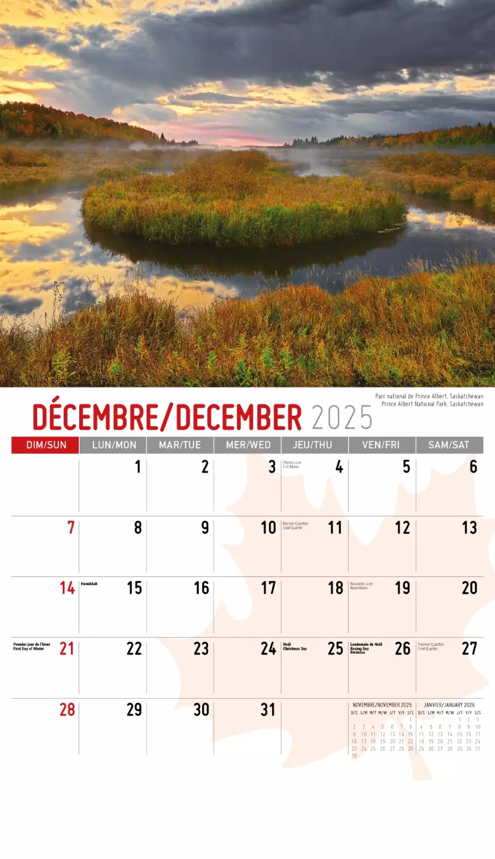 Calendrier mural Galleria 2025 Scènes du Canada (anglais/français)
