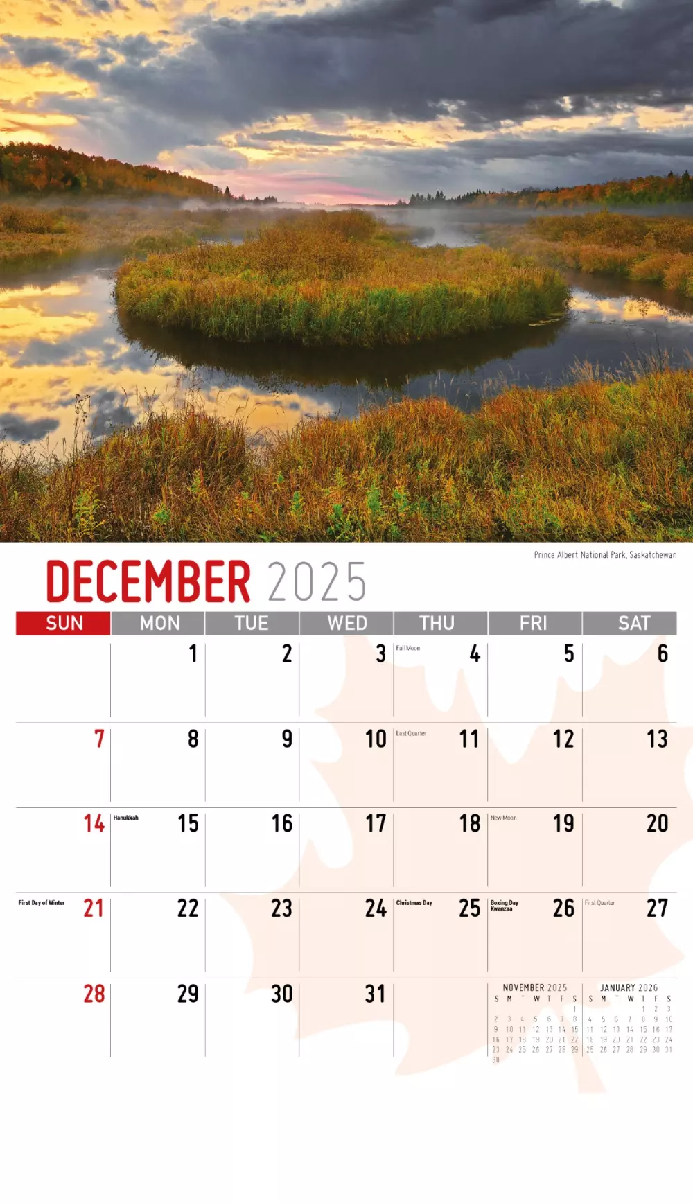 Calendrier mural Galleria 2025 Scènes du Canada (anglais)