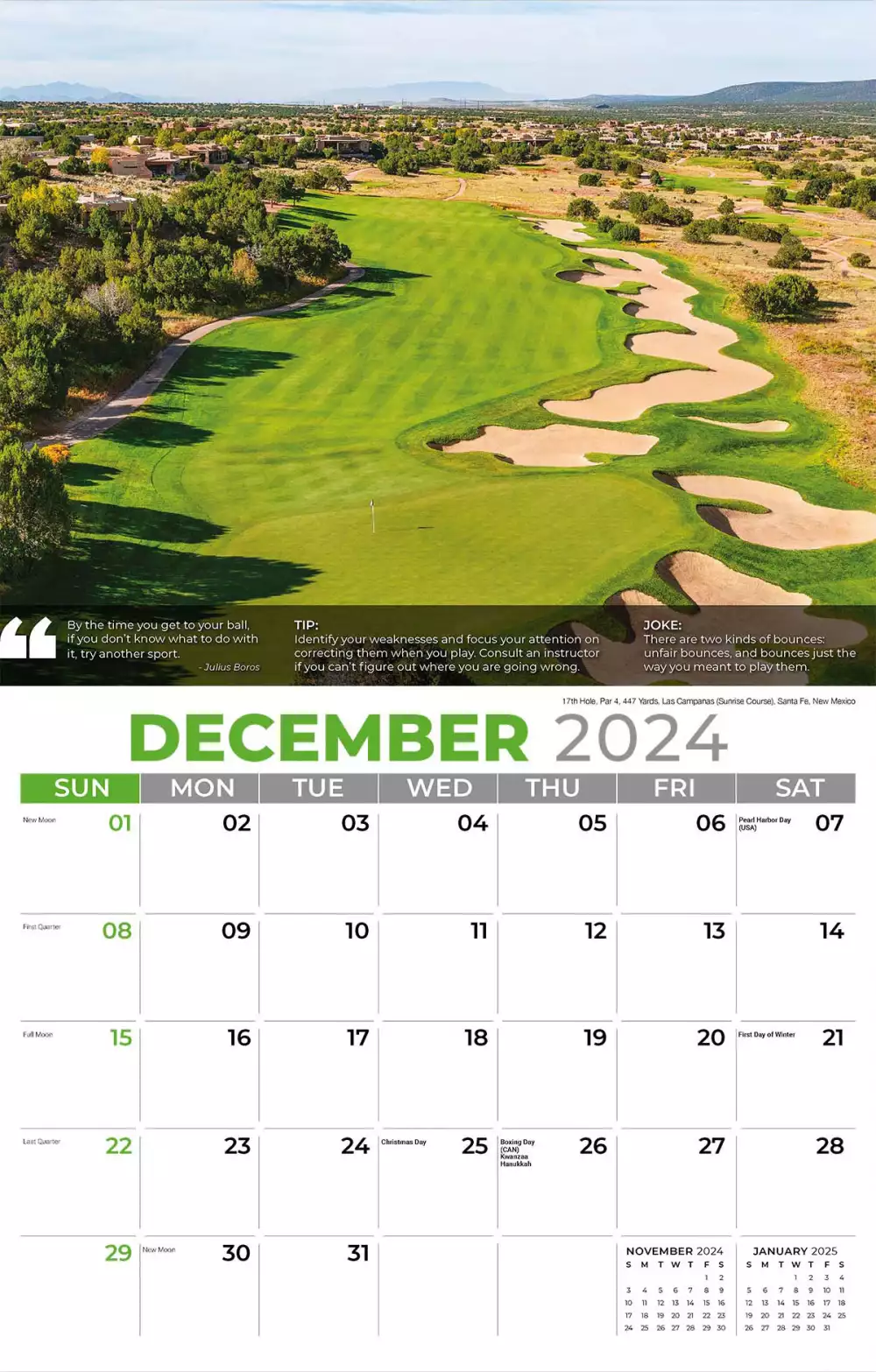 Calendrier mural Galleria 2025 Conseils de golf