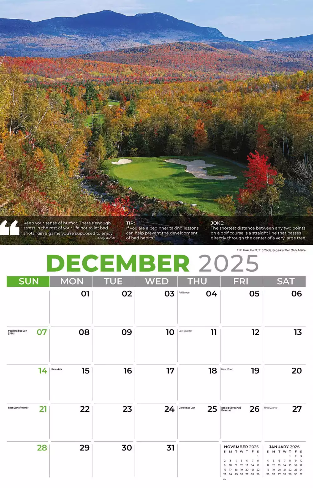 Calendrier mural Galleria 2025 Conseils de golf