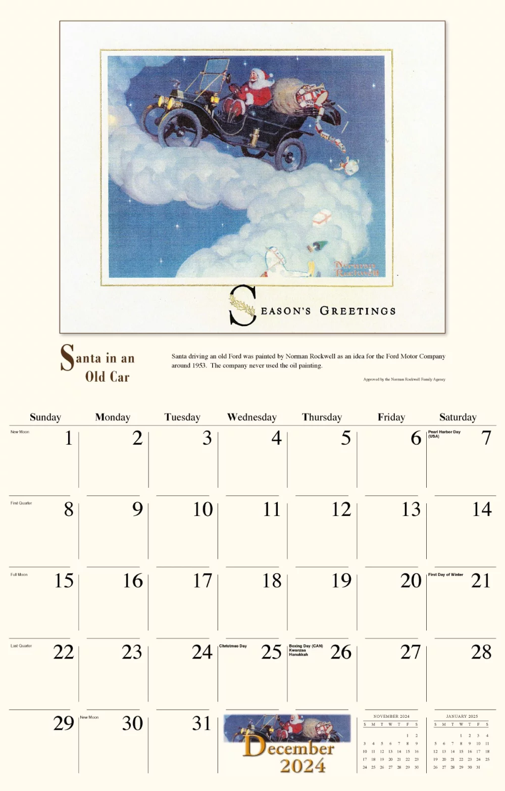 Calendrier mural Galleria 2025 Norman Rockwell