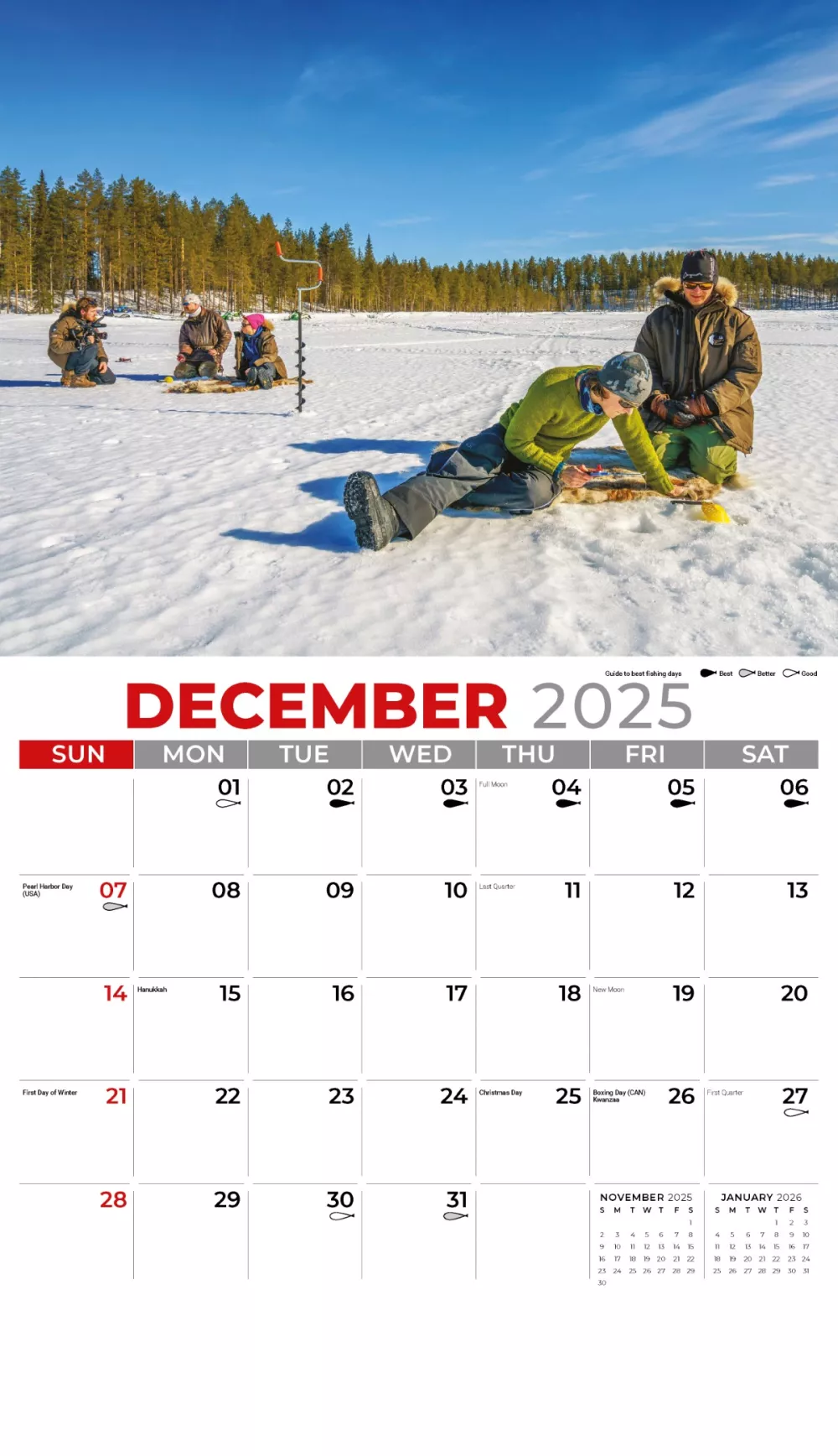 Calendrier mural Galleria 2025 Pêche et Chasse