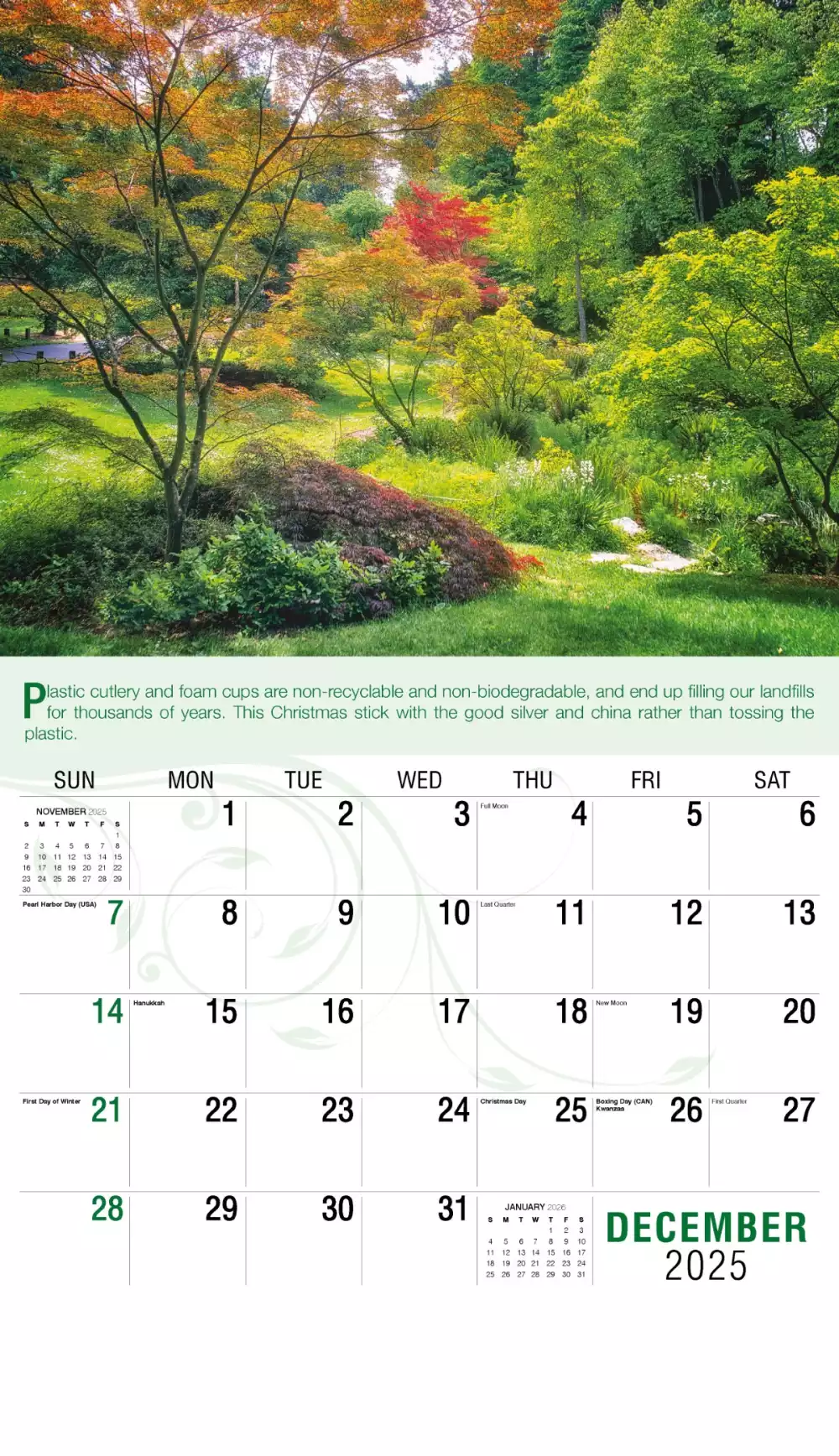 Calendrier mural Galleria 2025 Calendrier Go Green