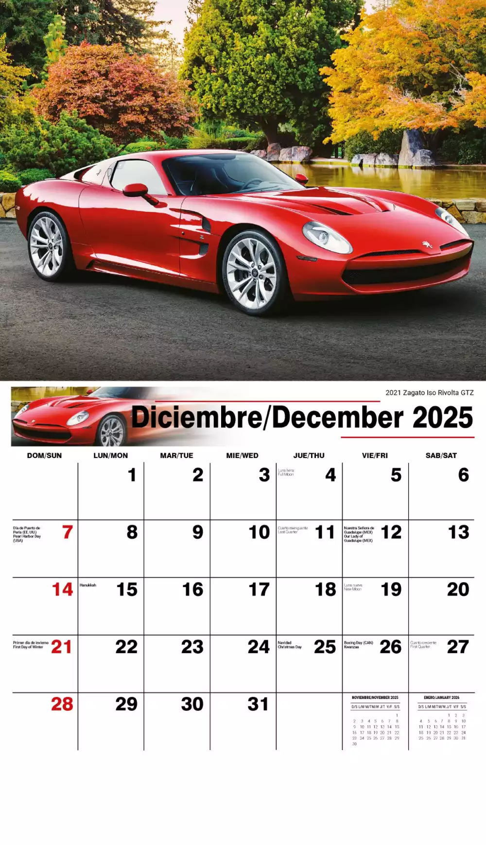 Calendrier mural Galleria 2025 Voitures Exotiques FR/ANG