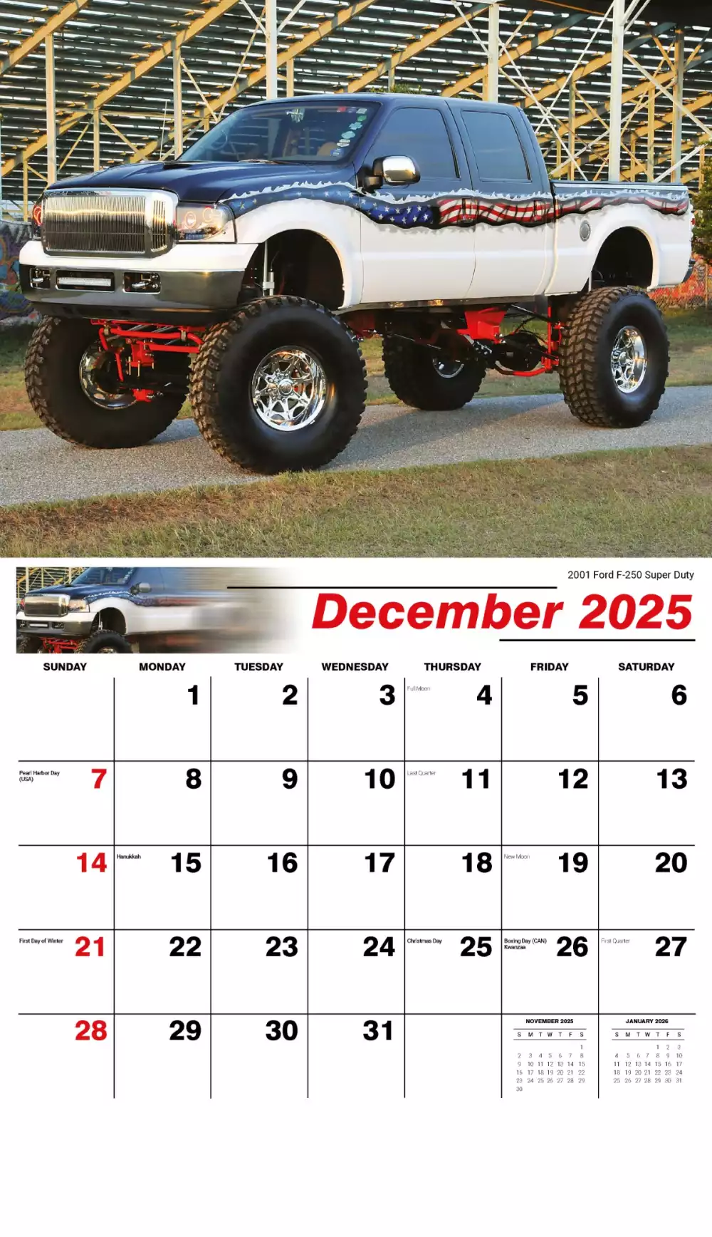 Calendrier mural Galleria 2025 Pickups surélevés